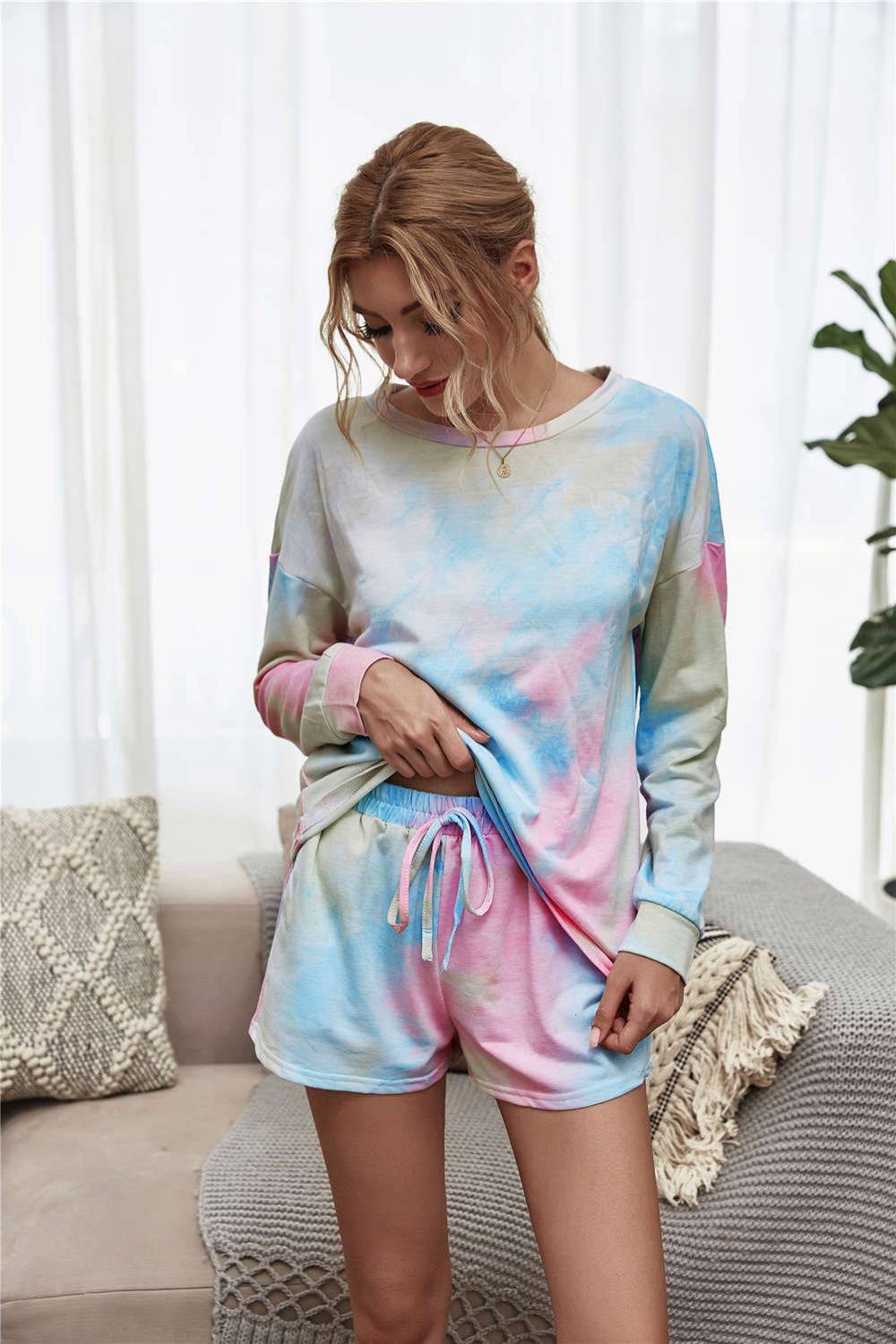 Tie-Dye Long Sleeve Tee and Shorts Set - Marie Lashaays 