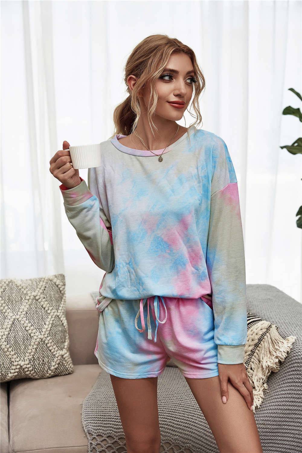 Tie-Dye Long Sleeve Tee and Shorts Set - Marie Lashaays 