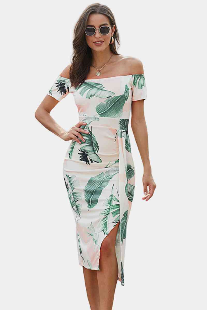 Floral Off Shoulder Slit Wrap Dress - Marie Lashaays 