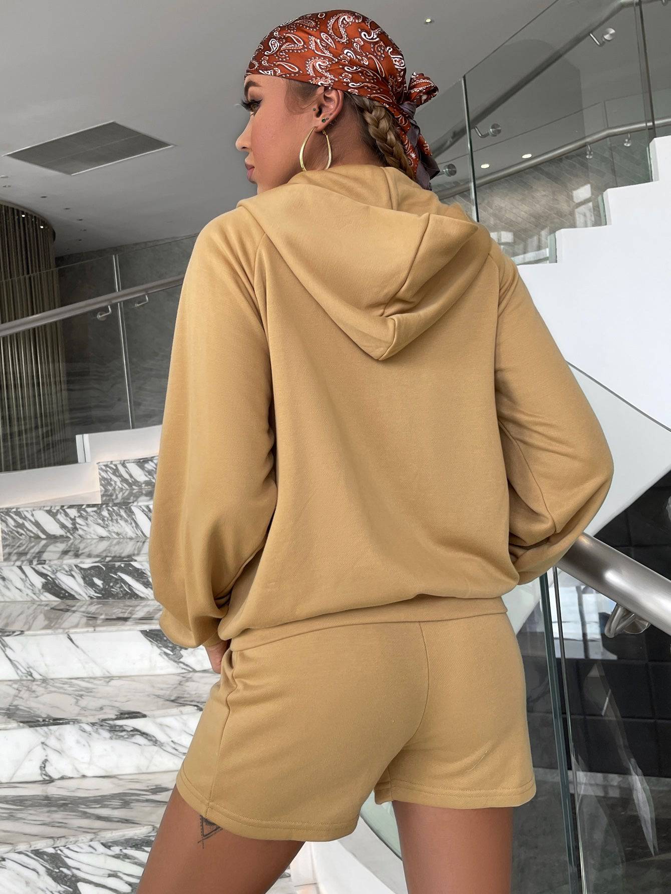 Zip Up Hoodie and Shorts Lounge Set - Marie Lashaays 